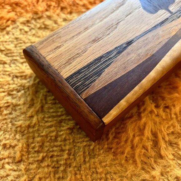 Vintage 70s Handmade Wooden Box – Landscape Inlay Design – Made in Canada - Picture 3 of 9